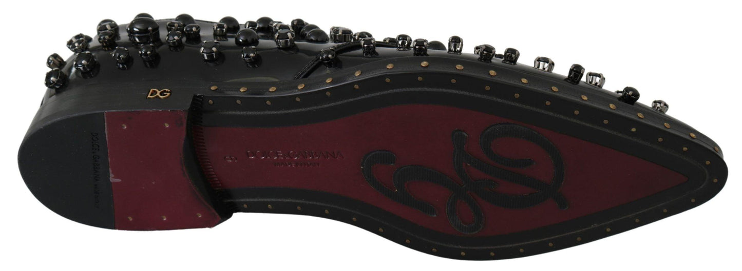 Dolce & Gabbana Elegant Black Crystal Leather Dress Shoes - PER.FASHION
