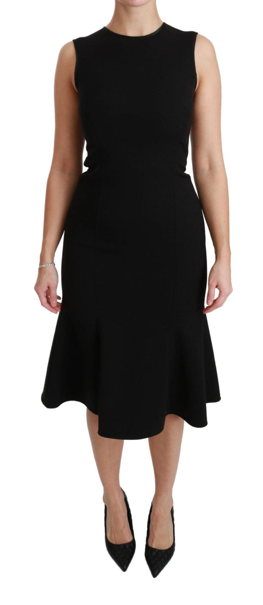 Dolce & Gabbana Elegant Black Fit Flare Wool Blend Dress - PER.FASHION