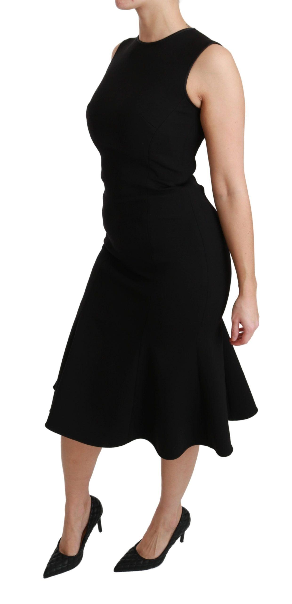 Dolce & Gabbana Elegant Black Fit Flare Wool Blend Dress - PER.FASHION