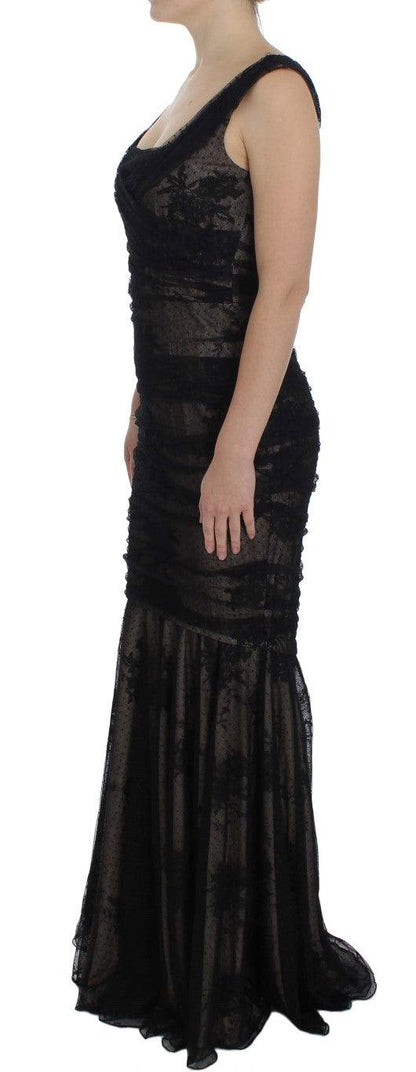 Dolce & Gabbana Elegant Black Floral Bodycon Maxi Dress - PER.FASHION
