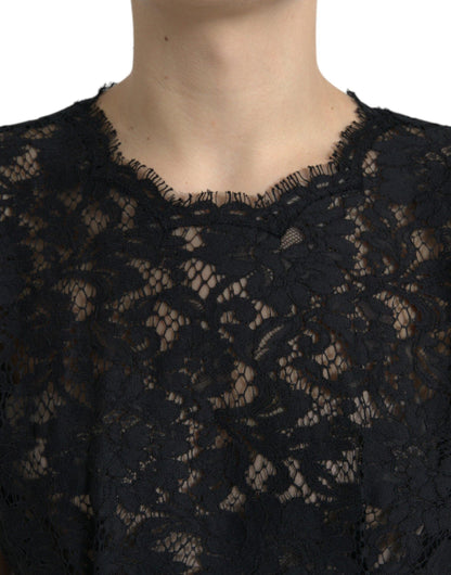 Dolce & Gabbana Elegant Black Floral Lace A-Line Mini Dress - PER.FASHION