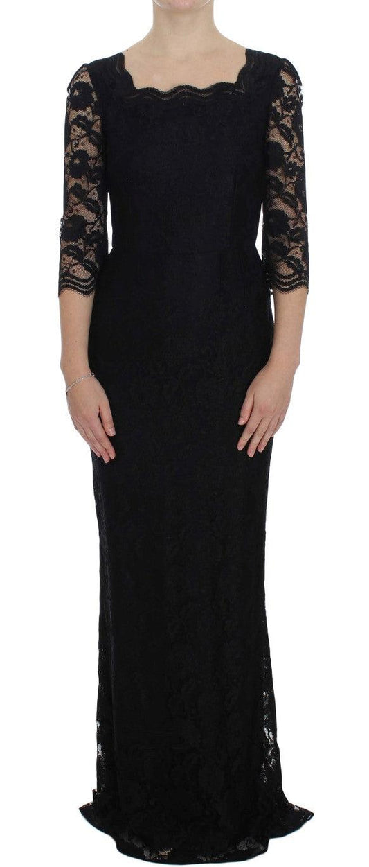 Dolce & Gabbana Elegant Black Floral Lace Maxi Dress - PER.FASHION