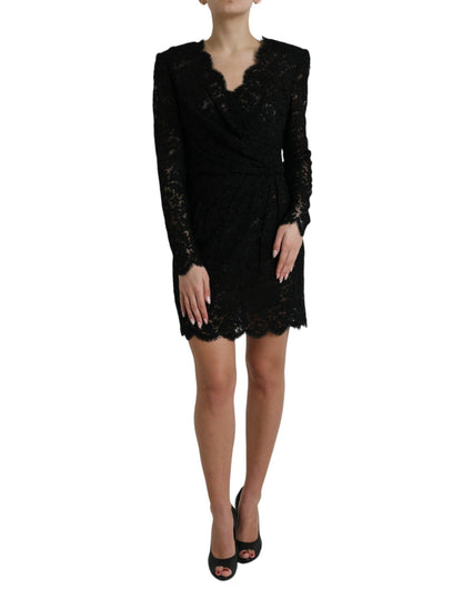 Dolce & Gabbana Elegant Black Floral Lace Sheath Mini Dress - PER.FASHION