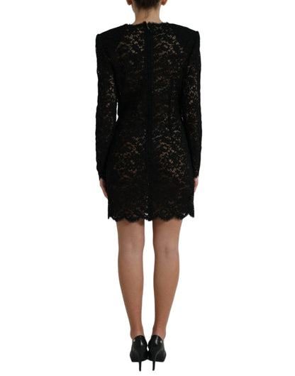 Dolce & Gabbana Elegant Black Floral Lace Sheath Mini Dress - PER.FASHION