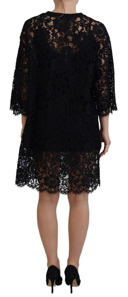 Dolce & Gabbana Elegant Black Floral Lace Shift Dress - PER.FASHION