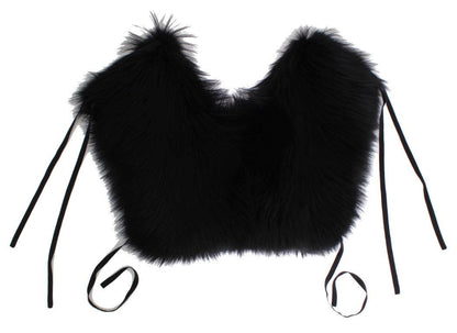 Dolce & Gabbana Elegant Black Fox Fur Silk Shoulder Wrap - PER.FASHION