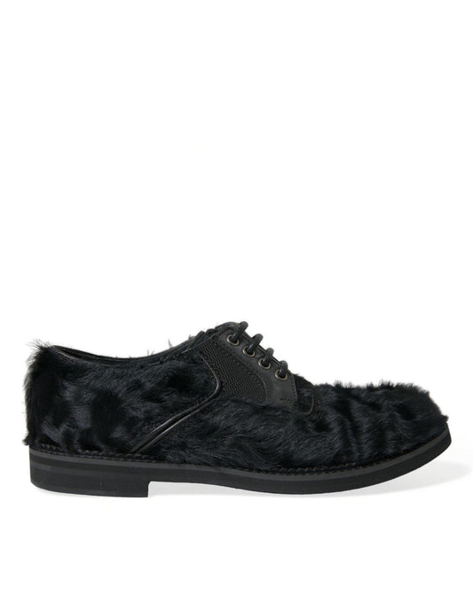 Dolce & Gabbana Elegant Black Fur Derby Dress Shoes for Men - PER.FASHION