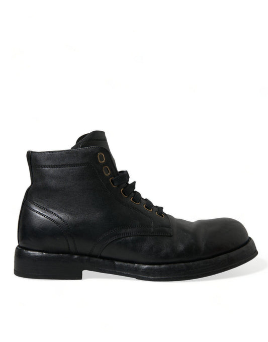 Dolce & Gabbana Elegant Black Horse Leather Ankle Boots - PER.FASHION