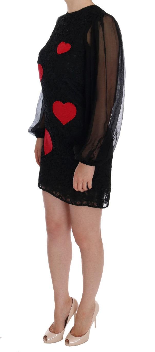 Dolce & Gabbana Elegant Black Lace Heart Applique Shift Dress - PER.FASHION