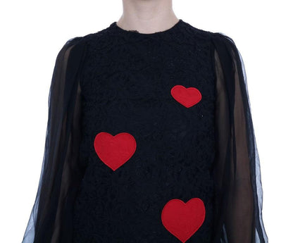 Dolce & Gabbana Elegant Black Lace Heart Applique Shift Dress - PER.FASHION