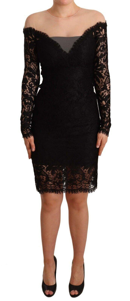 Dolce & Gabbana Elegant Black Lace Knee-Length Dress - PER.FASHION