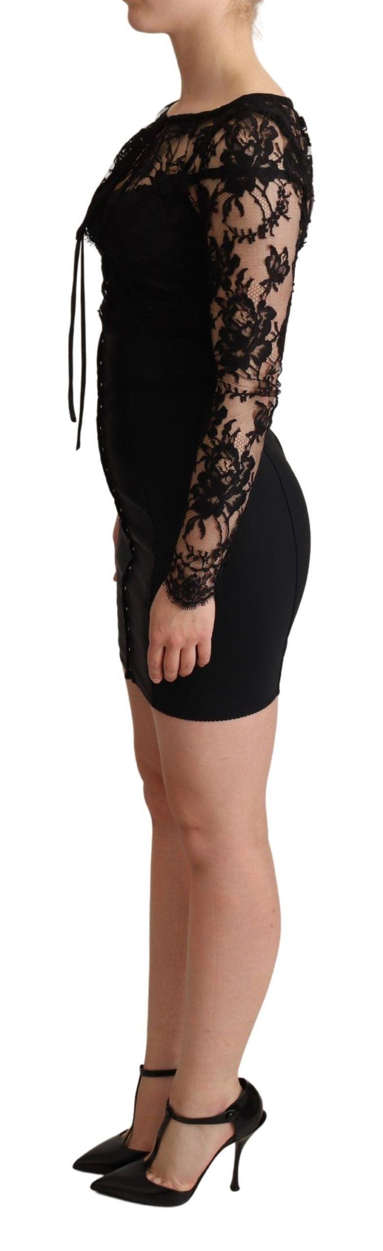 Dolce & Gabbana Elegant Black Lace Mini-Dress Delight - PER.FASHION
