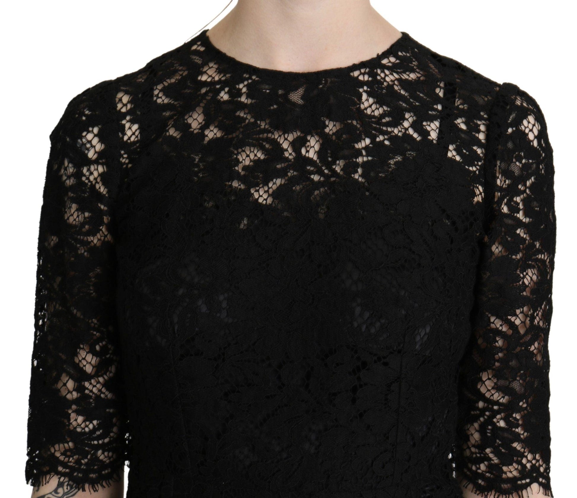 Dolce & Gabbana Elegant Black Lace Sheath Knee-Length Dress - PER.FASHION