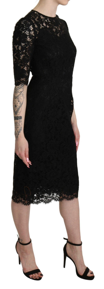 Dolce & Gabbana Elegant Black Lace Sheath Knee-Length Dress - PER.FASHION