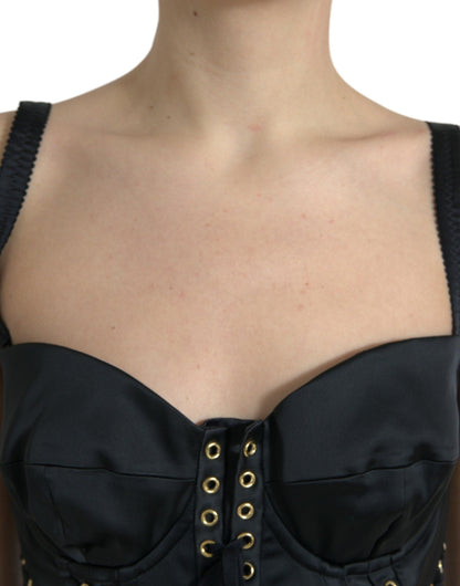 Dolce & Gabbana Elegant Black Lace-Up Midi Bodycon Dress - PER.FASHION