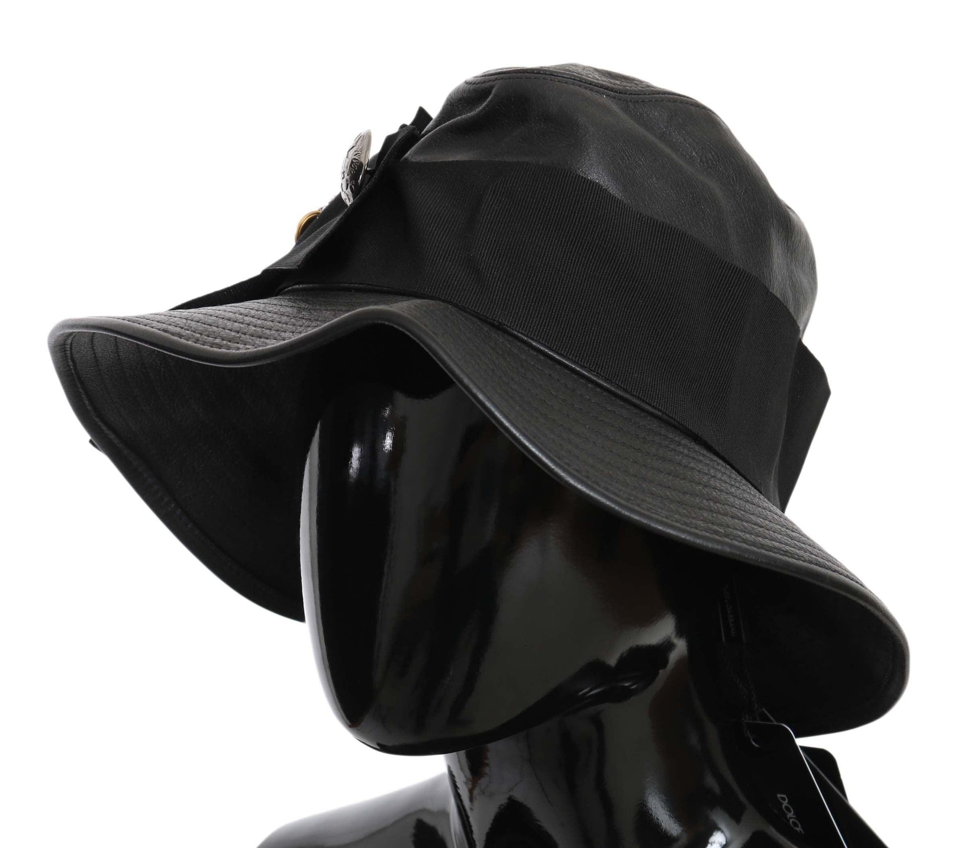 Dolce & Gabbana Elegant Black Leather Cloche Cap - PER.FASHION