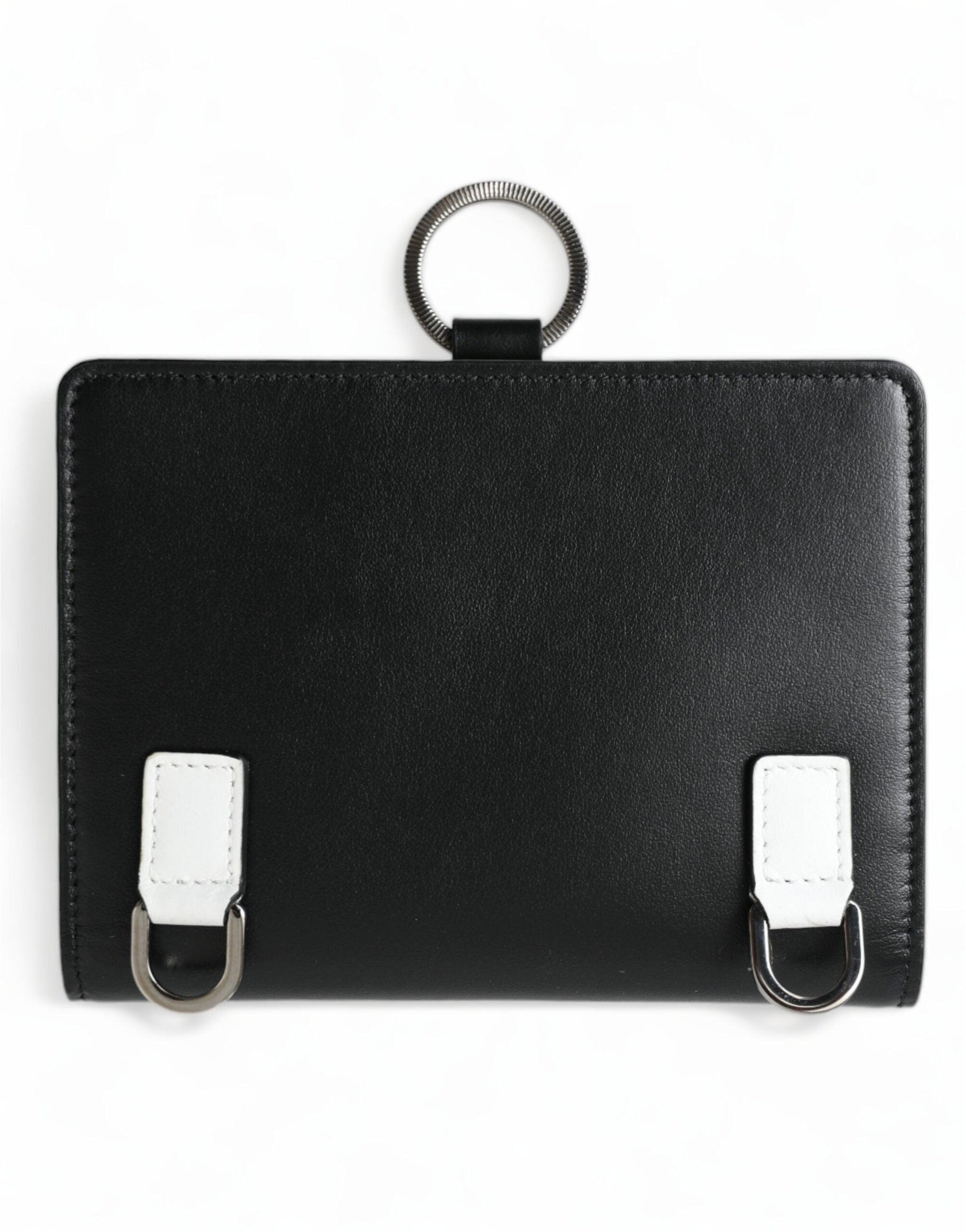 Dolce & Gabbana Elegant Black Leather Crystal Card Holder Wallet - PER.FASHION