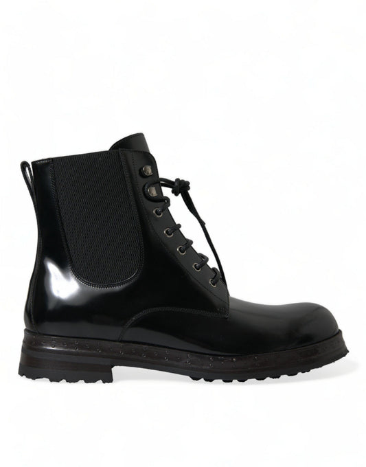 Dolce & Gabbana Elegant Black Leather Mid Calf Men's Boots - PER.FASHION