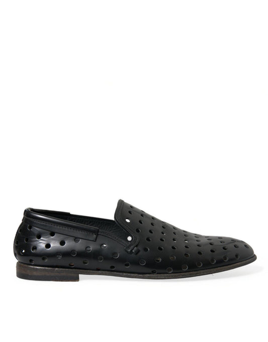 Dolce & Gabbana Elegant Black Leather Perforated Loafers - PER.FASHION