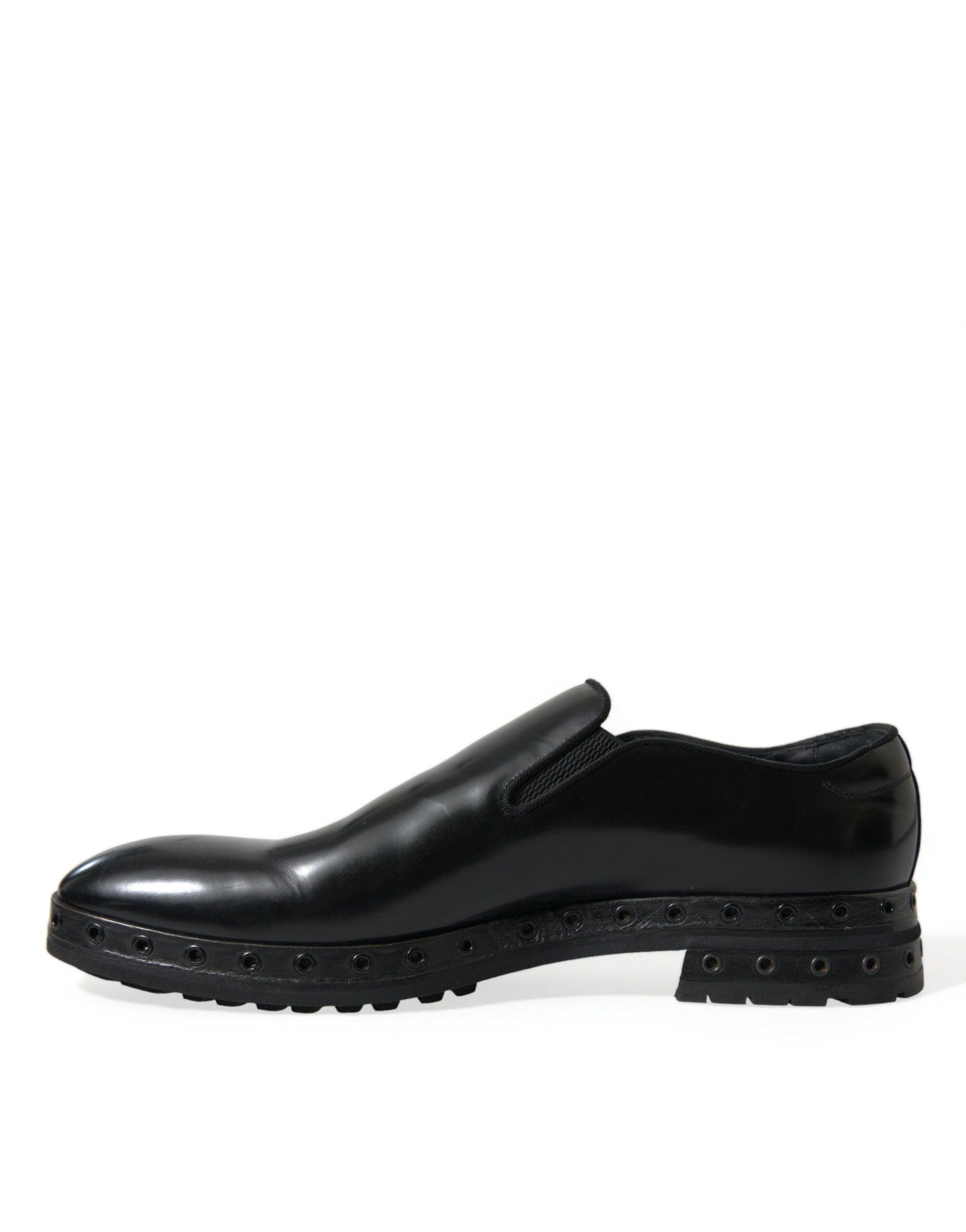 Dolce & Gabbana Elegant Black Leather Studded Loafers - PER.FASHION