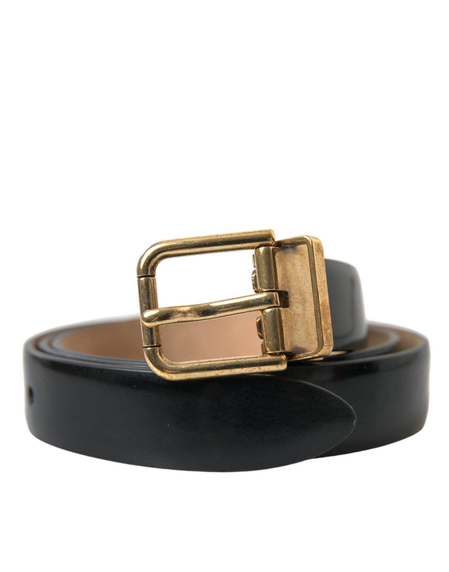 Dolce & Gabbana Elegant Black Leather Waist Belt with Logo Buckle - PER.FASHION