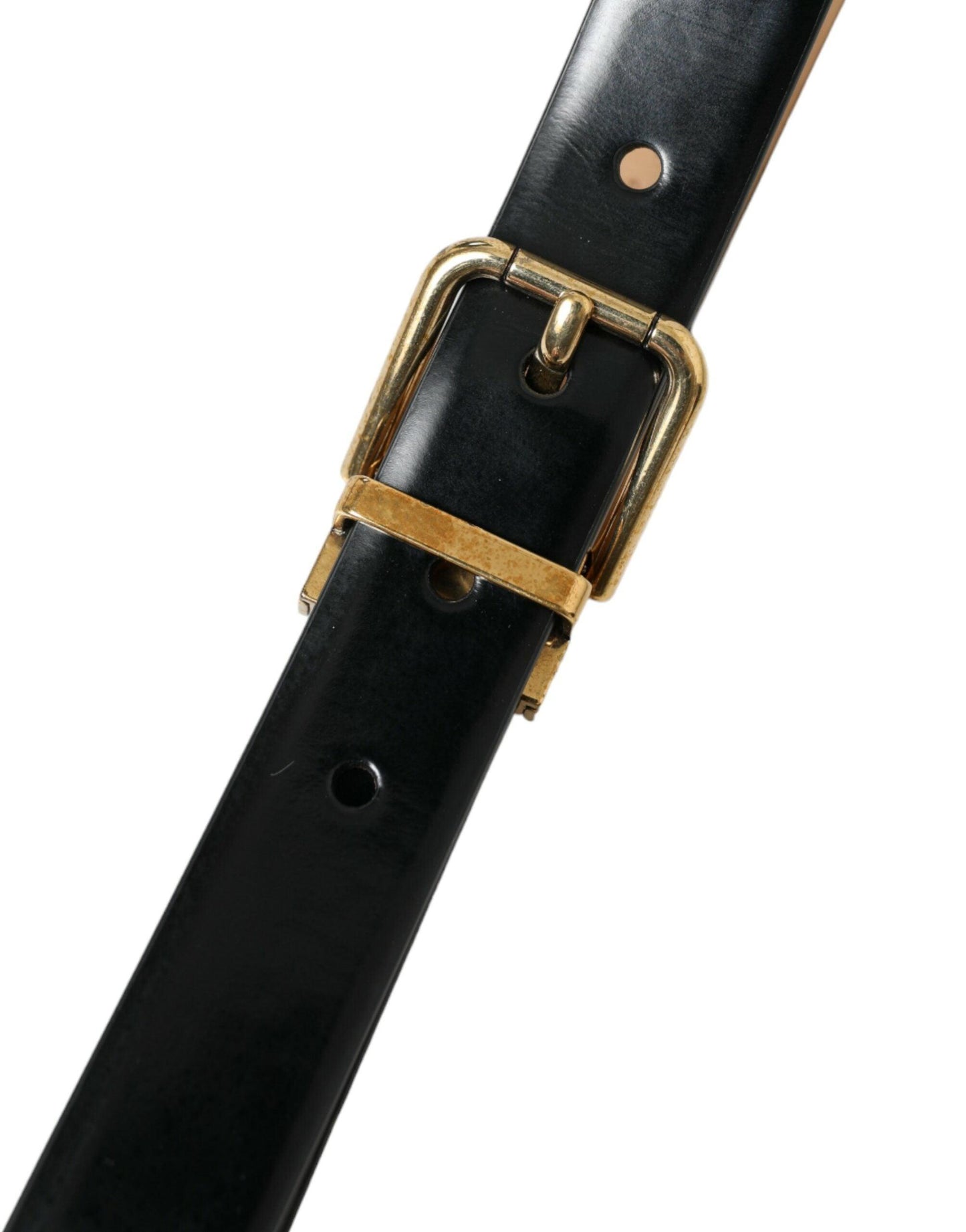 Dolce & Gabbana Elegant Black Leather Waist Belt with Logo Buckle - PER.FASHION