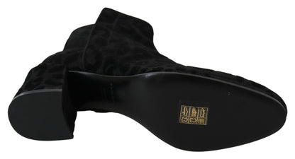 Dolce & Gabbana Elegant Black Leopard Print Short Boots - PER.FASHION