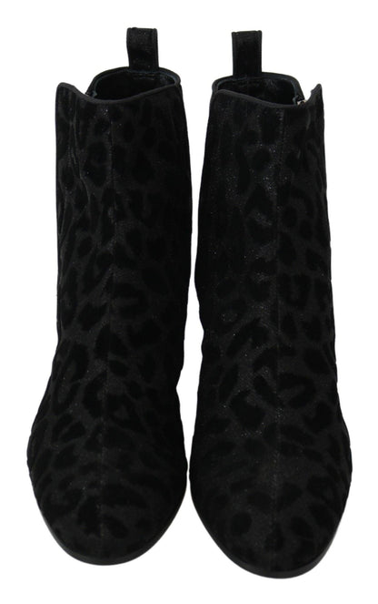 Dolce & Gabbana Elegant Black Leopard Print Short Boots - PER.FASHION