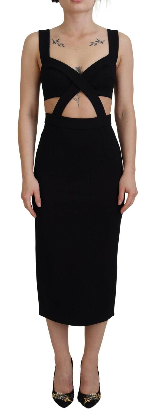 Dolce & Gabbana Elegant Black Midi Sheath Dress - PER.FASHION