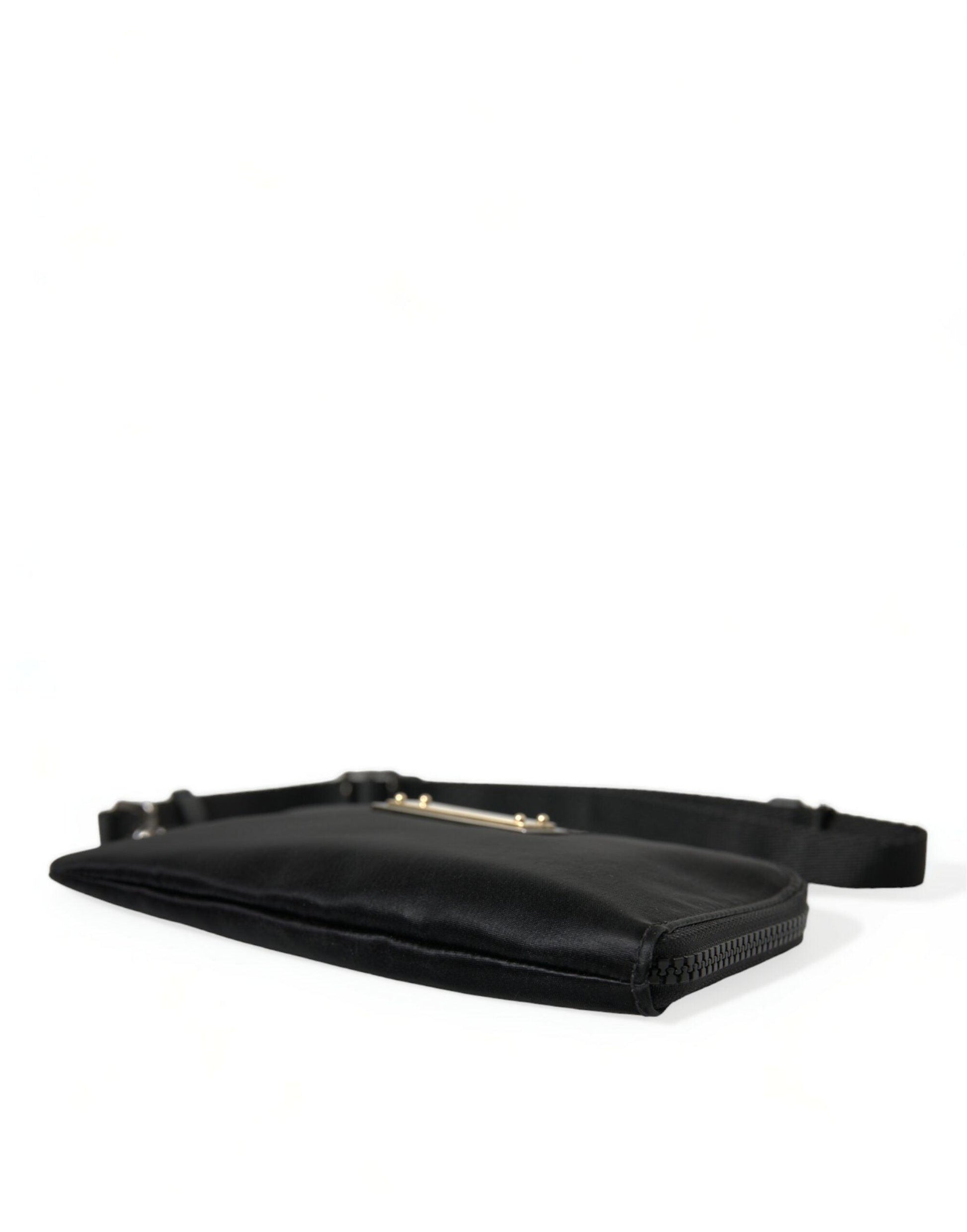 Dolce & Gabbana Elegant Black Nylon Leather Pouch with Silver Details - PER.FASHION