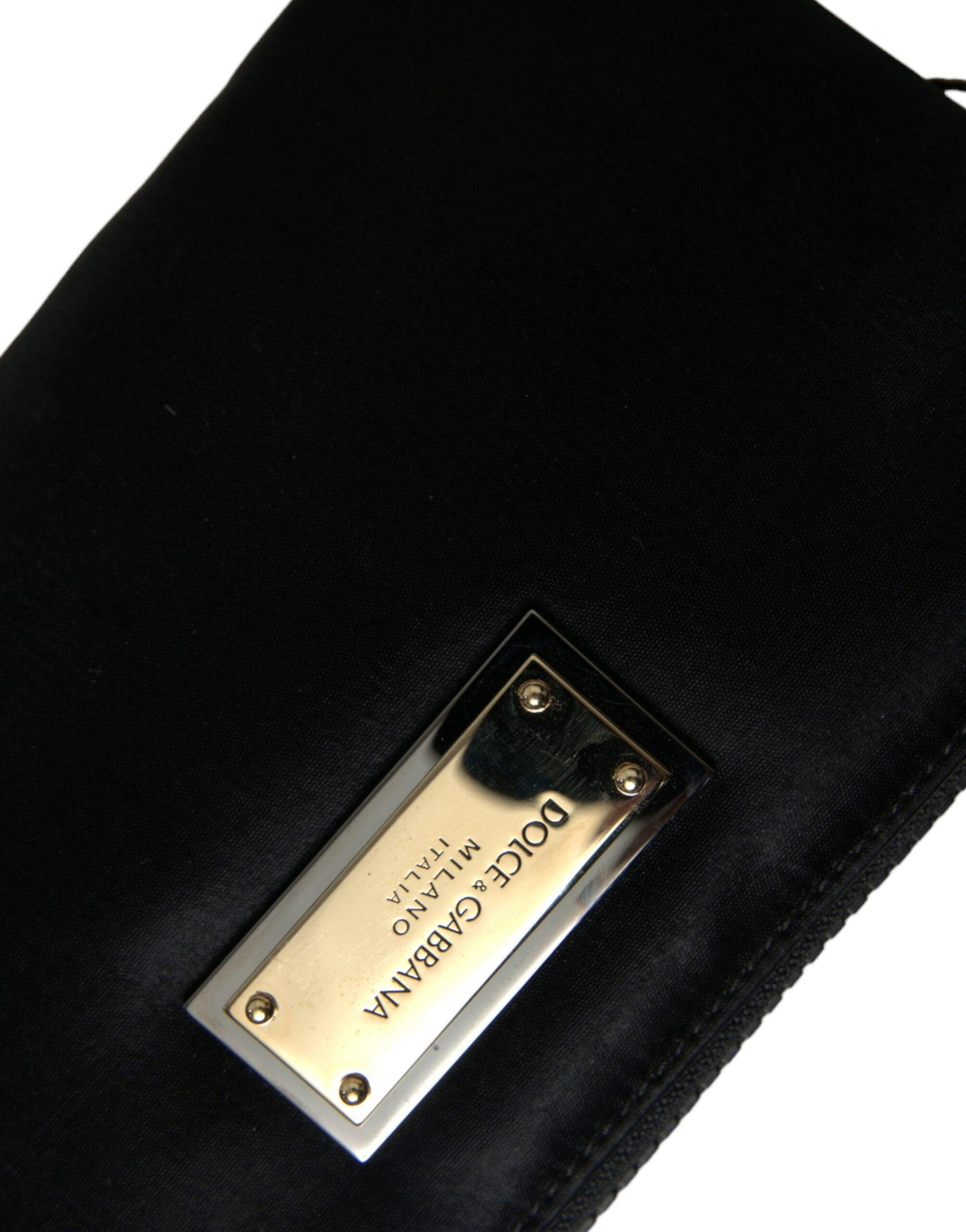 Dolce & Gabbana Elegant Black Nylon Leather Pouch with Silver Details - PER.FASHION