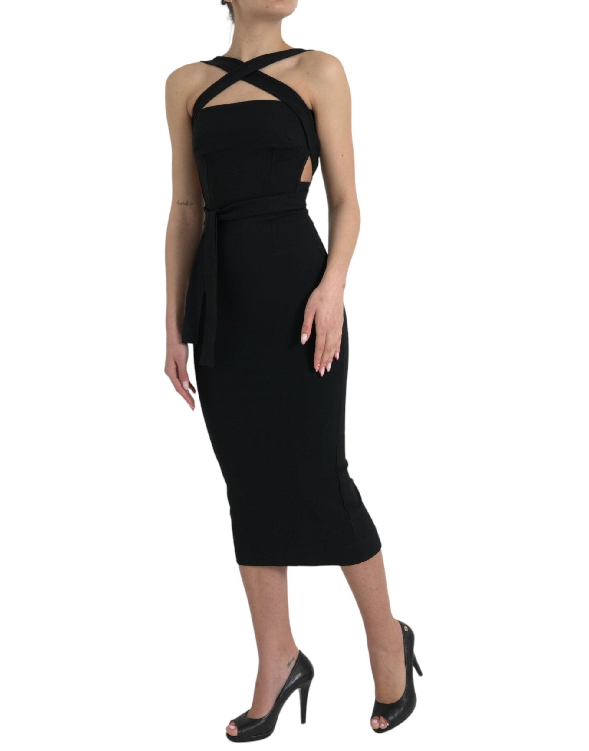 Dolce & Gabbana Elegant Black Sheath Halter Midi Dress - PER.FASHION