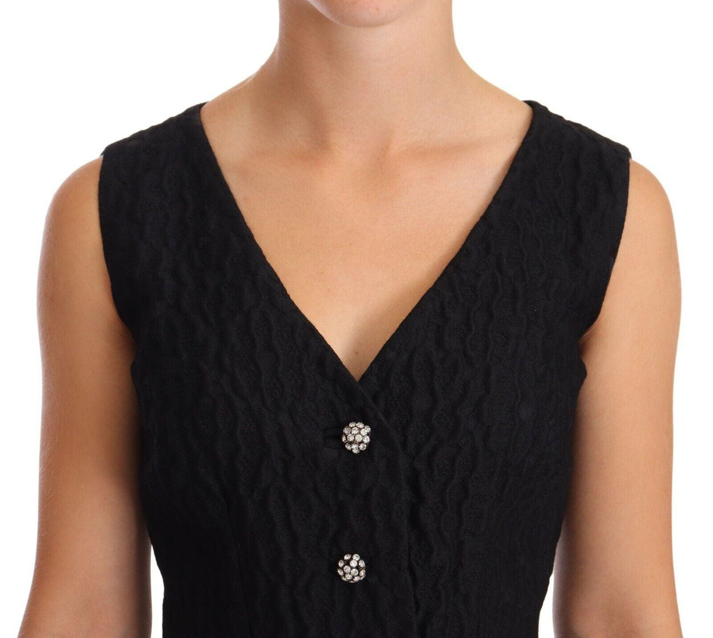 Dolce & Gabbana Elegant Black Sheath Mini Dress with Crystal Buttons - PER.FASHION