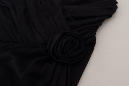 Dolce & Gabbana Elegant Black Sheath Wrap Wool Dress - PER.FASHION