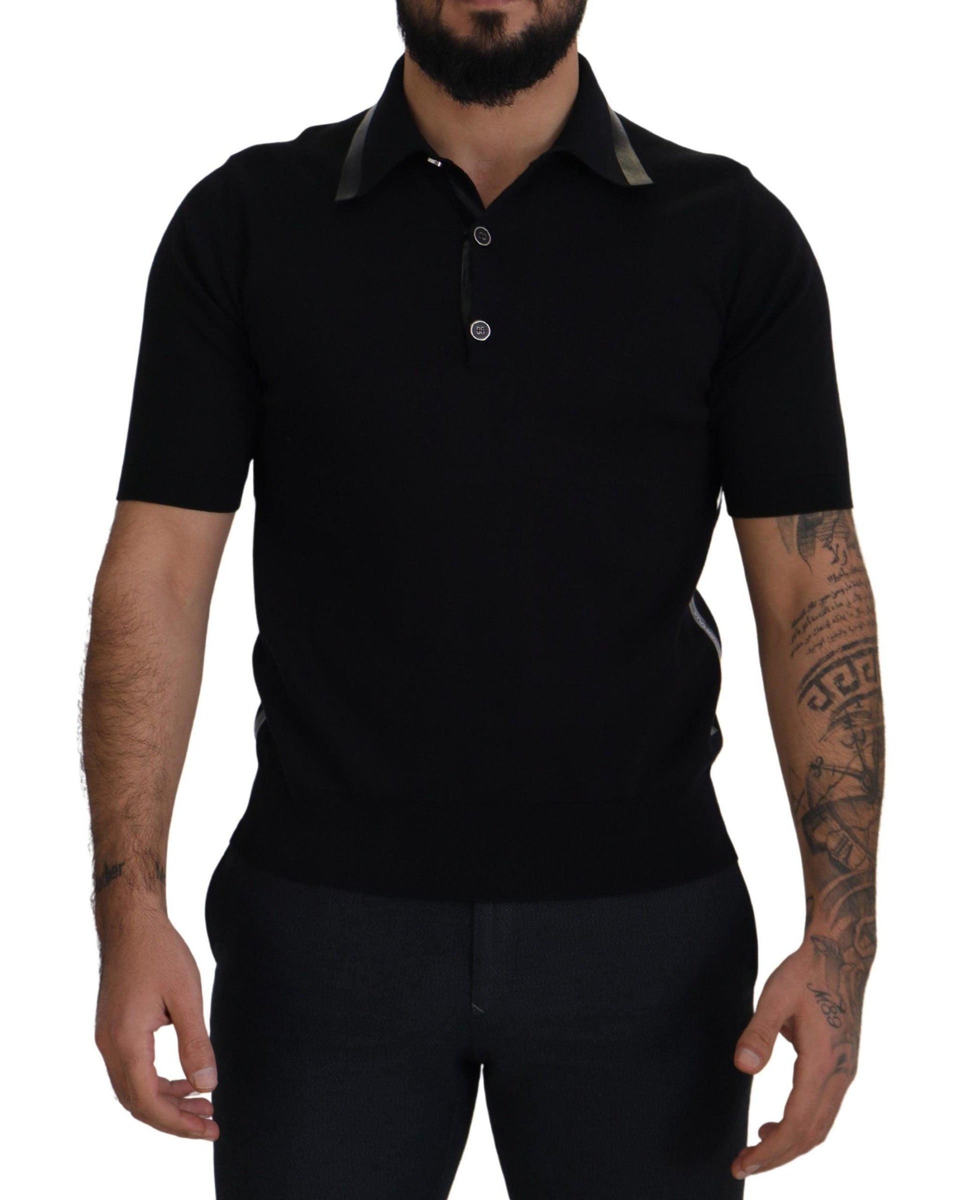 Dolce & Gabbana Elegant Black Silk Blend Polo T-Shirt - PER.FASHION