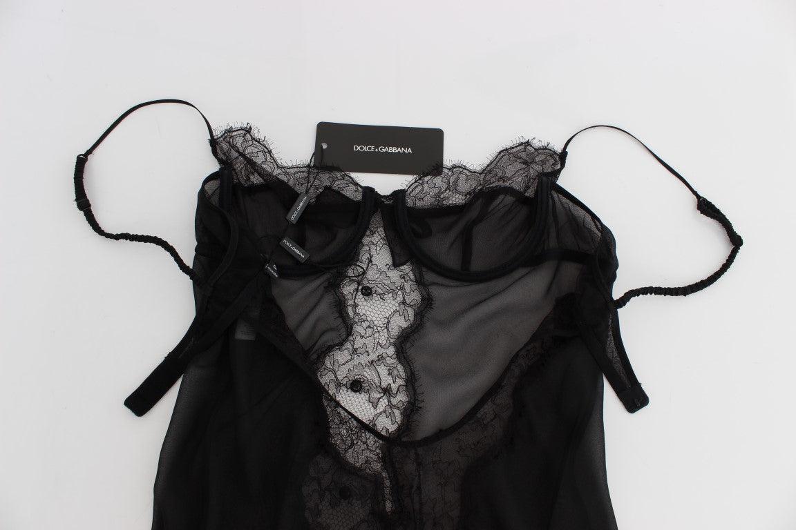 Dolce & Gabbana Elegant Black Silk Lace Lingerie Chemise - PER.FASHION
