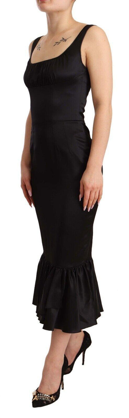Dolce & Gabbana Elegant Black Silk Midi Sheath Dress - PER.FASHION