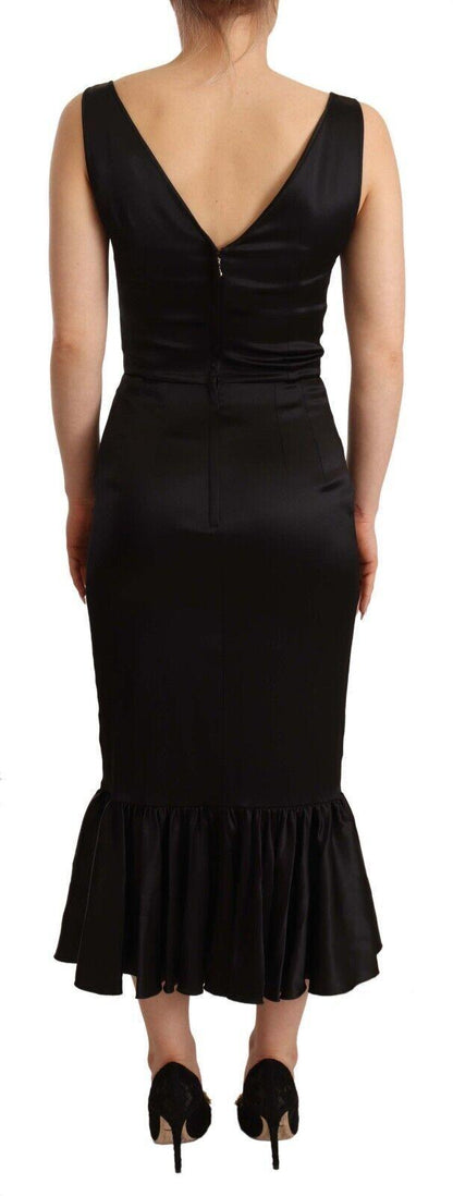 Dolce & Gabbana Elegant Black Silk Midi Sheath Dress - PER.FASHION