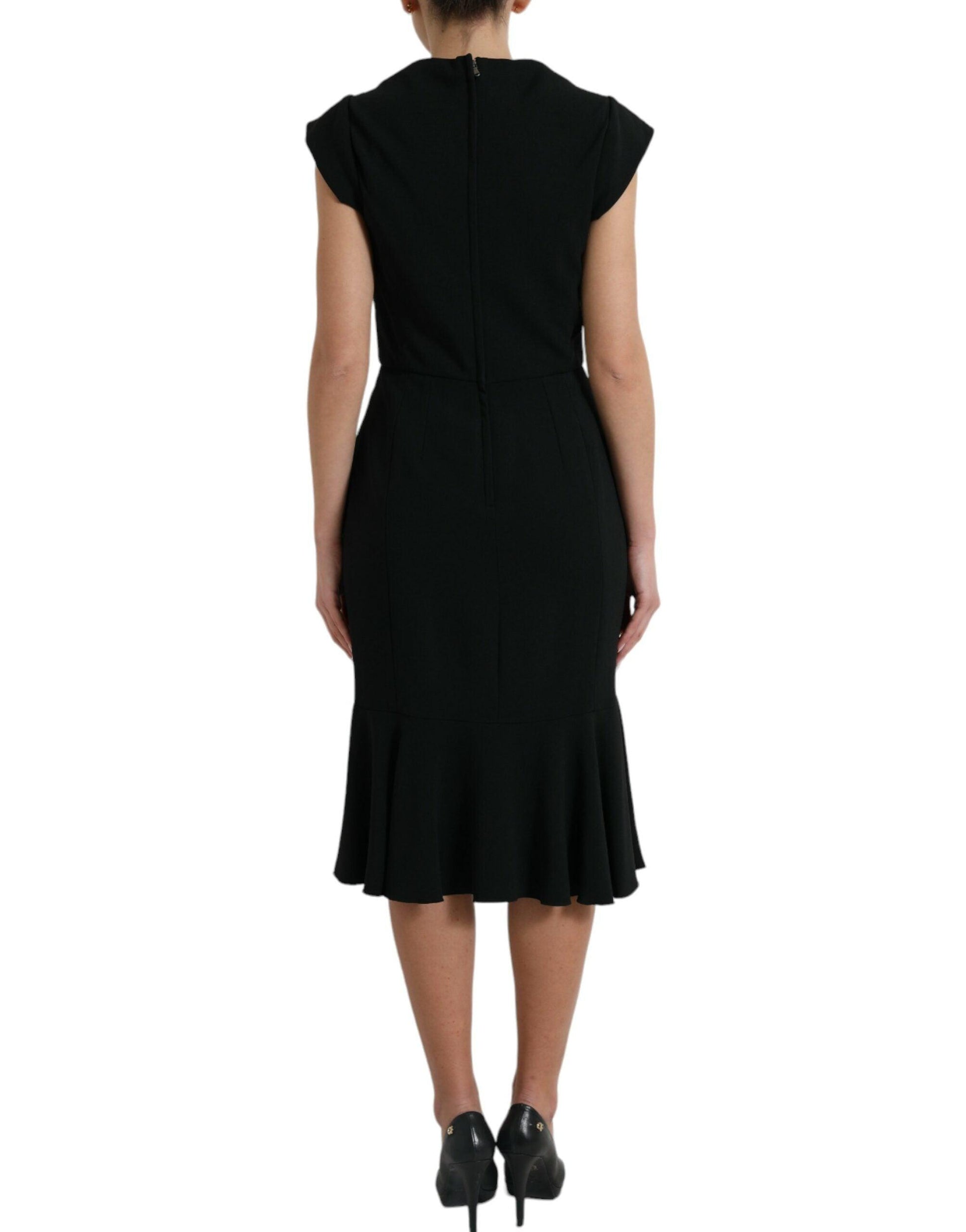 Dolce & Gabbana Elegant Black Stretch Cady Midi Dress - PER.FASHION