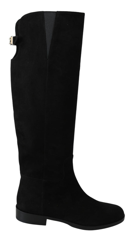 Dolce & Gabbana Elegant Black Suede Knee High Boots - PER.FASHION