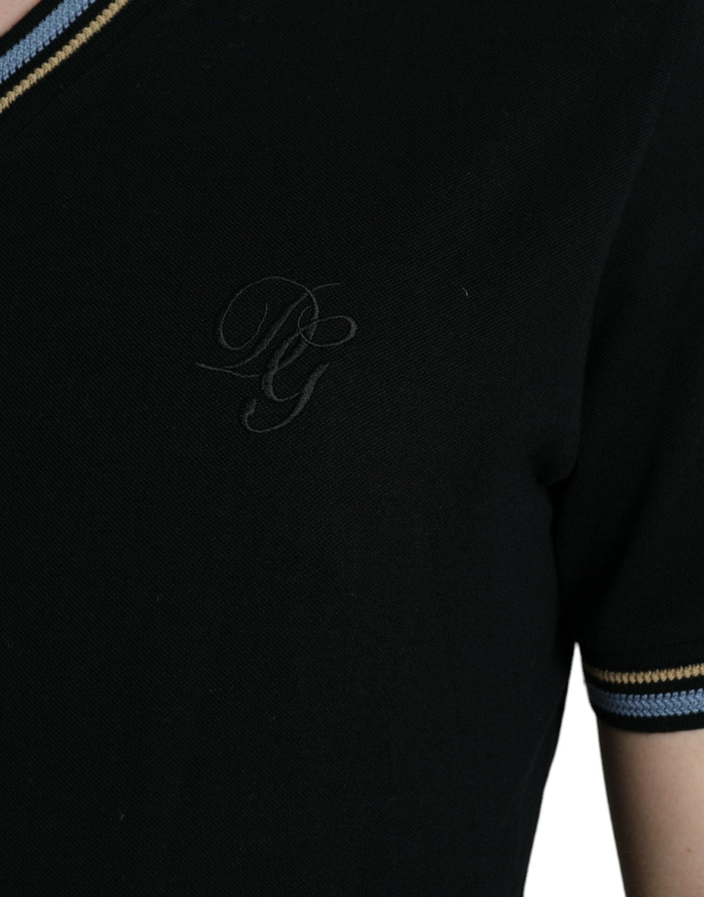 Dolce & Gabbana Elegant Black V-Neck Polo Tee - PER.FASHION