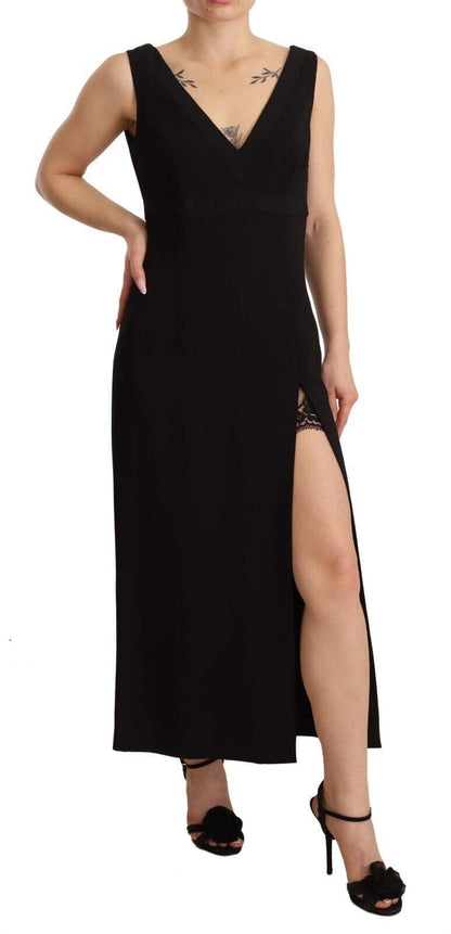 Dolce & Gabbana Elegant Black V-Neck Sheath Midi Dress - PER.FASHION