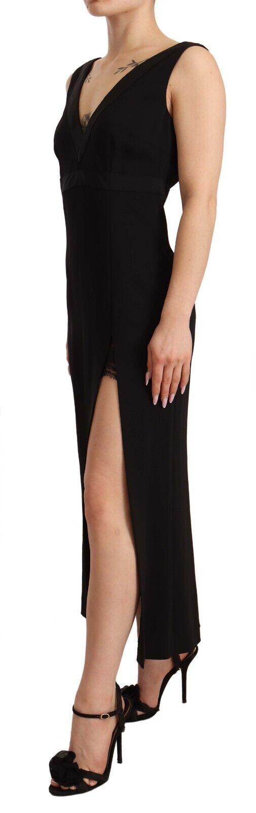 Dolce & Gabbana Elegant Black V-Neck Sheath Midi Dress - PER.FASHION
