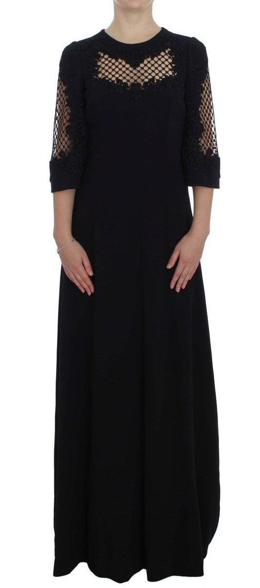 Dolce & Gabbana Elegant Black Wool Cutout Maxi Dress - PER.FASHION