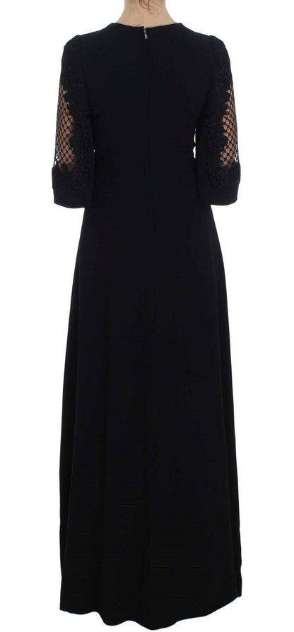 Dolce & Gabbana Elegant Black Wool Cutout Maxi Dress - PER.FASHION