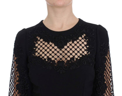 Dolce & Gabbana Elegant Black Wool Cutout Maxi Dress - PER.FASHION