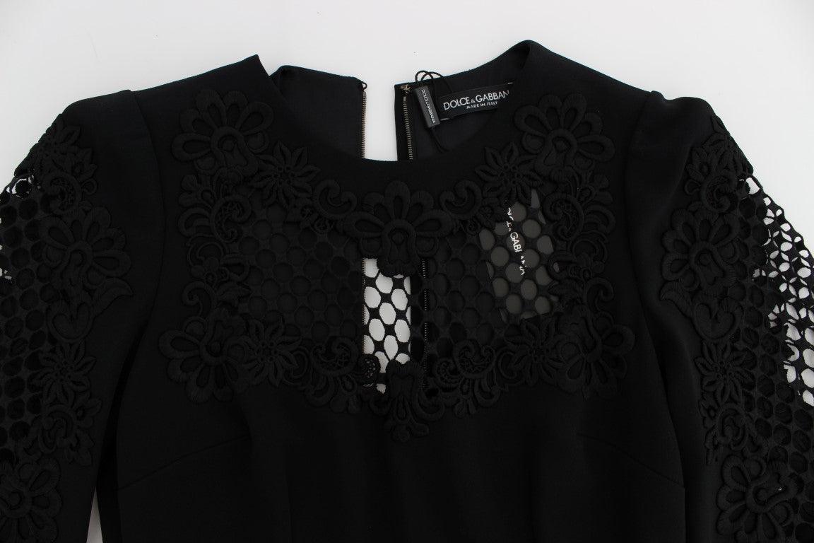 Dolce & Gabbana Elegant Black Wool Cutout Maxi Dress - PER.FASHION