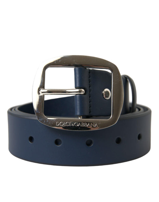 Dolce & Gabbana Elegant Blue Calf Leather Belt with Metal Buckle - PER.FASHION
