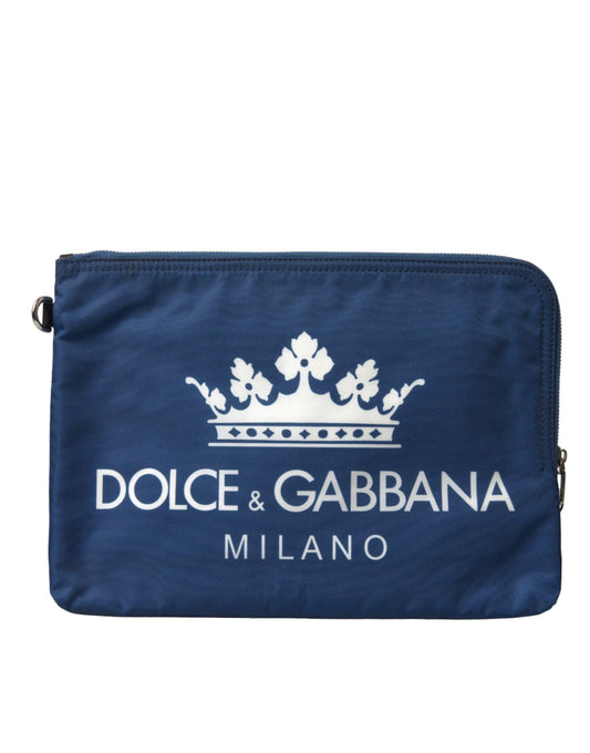 Dolce & Gabbana Elegant Blue Nylon Zipped Clutch - PER.FASHION