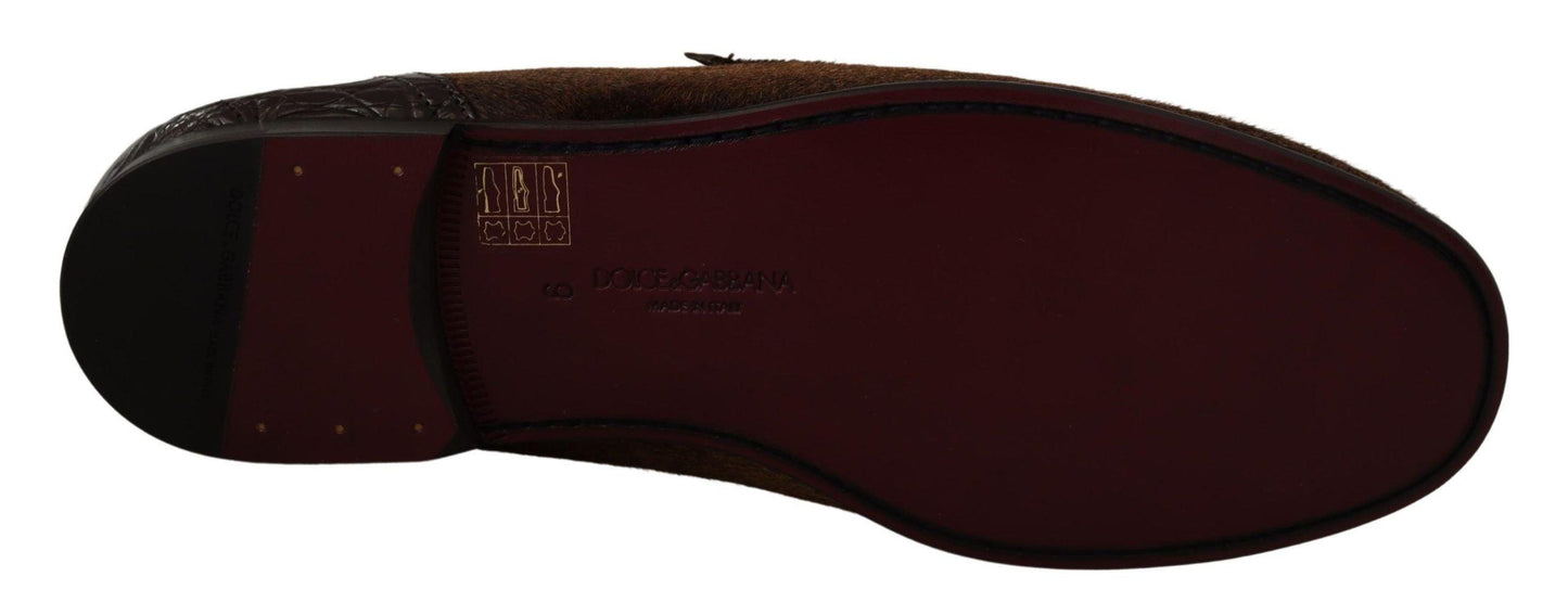 Dolce & Gabbana Elegant Brown Caiman Leather Loafers - PER.FASHION